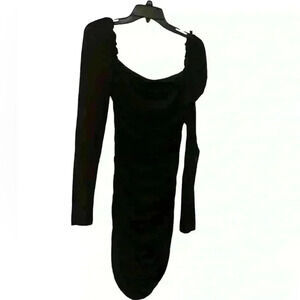 SHEIN Black Ruched Long Sleeve Bodycon Dress - Size Small